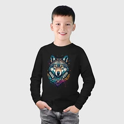 Лонгслив хлопковый детский Лесной яркий волк, цвет: черный — фото 2