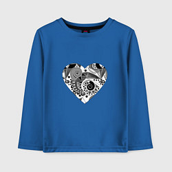 Лонгслив хлопковый детский Сердце с абстрактным черно-белым узором, цвет: синий