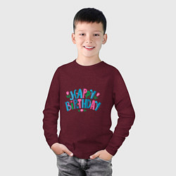 Лонгслив хлопковый детский Надпись happy birthday, цвет: меланж-бордовый — фото 2