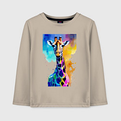 Лонгслив хлопковый детский Маленький жирафёнок - Африка - акварель, цвет: миндальный
