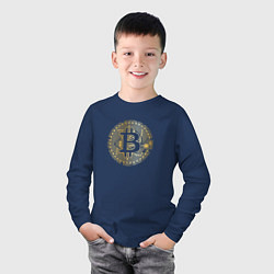 Лонгслив хлопковый детский Криптовалюта биткоин, цвет: тёмно-синий — фото 2