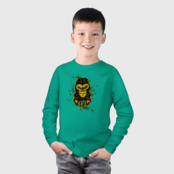 Лонгслив хлопковый детский Крутая горилла с наушниками, цвет: зеленый — фото 2