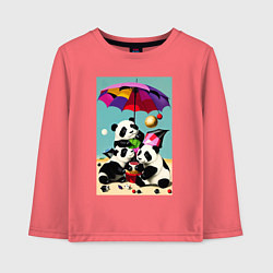 Лонгслив хлопковый детский Три панды под цветным зонтиком, цвет: коралловый