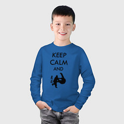 Лонгслив хлопковый детский Keep calm and judo, цвет: синий — фото 2