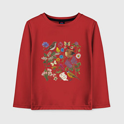 Лонгслив хлопковый детский Цветение и птички, цвет: красный