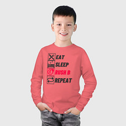 Лонгслив хлопковый детский Eat sleep rush b repeat, цвет: коралловый — фото 2