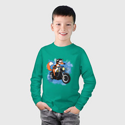Лонгслив хлопковый детский Лис на мотоцикле, цвет: зеленый — фото 2