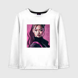 Лонгслив хлопковый детский Blackpink Jennie рисунок портрет, цвет: белый