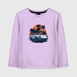 Лонгслив хлопковый детский Порше, пальмы и закат, цвет: лаванда