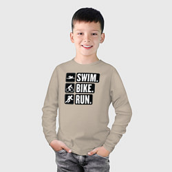 Лонгслив хлопковый детский Swim bike run, цвет: миндальный — фото 2