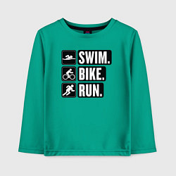 Лонгслив хлопковый детский Swim bike run, цвет: зеленый
