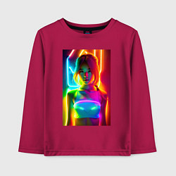 Лонгслив хлопковый детский Japanese girl - neon glow - neural network, цвет: маджента