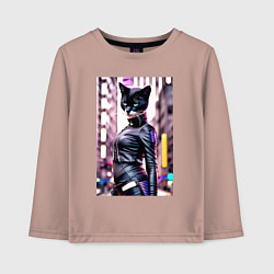 Детский лонгслив Cool black cat - neural network - fashionista