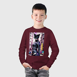 Лонгслив хлопковый детский Cool black cat - neural network - fashionista, цвет: меланж-бордовый — фото 2