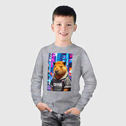 Лонгслив хлопковый детский Cool capybara - urban style - neural network, цвет: меланж — фото 2