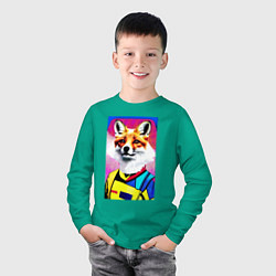Лонгслив хлопковый детский Fox - pop art - fashionista, цвет: зеленый — фото 2