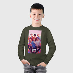 Лонгслив хлопковый детский BTS art anime style, цвет: меланж-хаки — фото 2