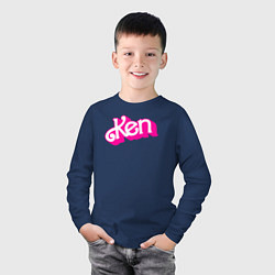 Лонгслив хлопковый детский Логотип розовый Кен, цвет: тёмно-синий — фото 2