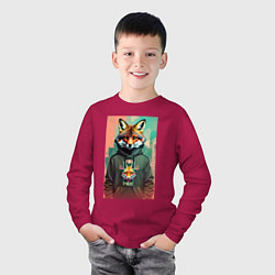 Лонгслив хлопковый детский Dude fox - urban style, цвет: маджента — фото 2