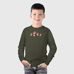 Лонгслив хлопковый детский Грибы мухоморы в ретро стиле, цвет: меланж-хаки — фото 2