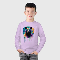 Лонгслив хлопковый детский Медведь портрет, цвет: лаванда — фото 2