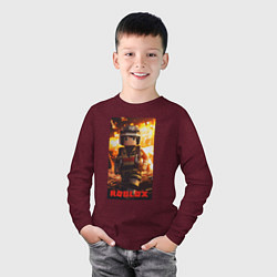 Лонгслив хлопковый детский Пожарный роблокс, цвет: меланж-бордовый — фото 2