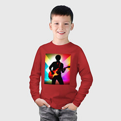 Лонгслив хлопковый детский Гитарист силуэт, цвет: красный — фото 2