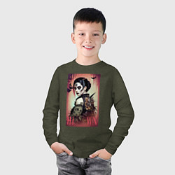 Лонгслив хлопковый детский Молодая ведьма - хэллоуин, цвет: меланж-хаки — фото 2