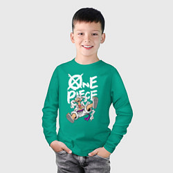 Лонгслив хлопковый детский One piece - Луффи гир 5, цвет: зеленый — фото 2