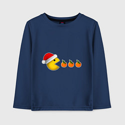 Лонгслив хлопковый детский Новогодний пэкмэн с мандаринами, цвет: тёмно-синий