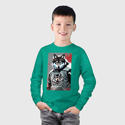 Лонгслив хлопковый детский Волчара - крутой хоккеист - нейросеть, цвет: зеленый — фото 2