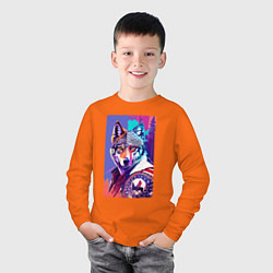Лонгслив хлопковый детский Стилизованный волк - поп-арт, цвет: оранжевый — фото 2