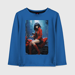Лонгслив хлопковый детский Девушка на мотоцикле в стиле Akiro, цвет: синий
