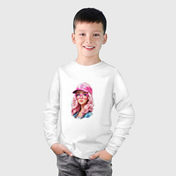 Лонгслив хлопковый детский Барби в кепке, цвет: белый — фото 2