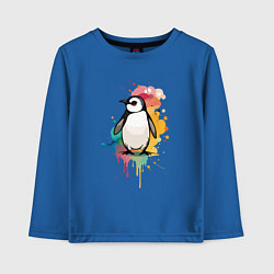 Лонгслив хлопковый детский Красочный пингвин, цвет: синий