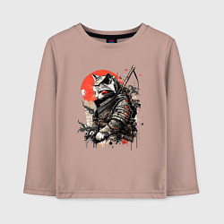 Лонгслив хлопковый детский Японский самурай - кот, цвет: пыльно-розовый