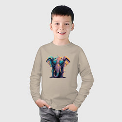 Лонгслив хлопковый детский Красочный слон в очках, цвет: миндальный — фото 2