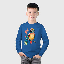 Лонгслив хлопковый детский Попугай в брызгах краски, цвет: синий — фото 2