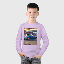 Лонгслив хлопковый детский Авто Додж Челленджер, цвет: лаванда — фото 2