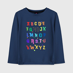 Лонгслив хлопковый детский Английский алфавит в радужном цвете, цвет: тёмно-синий