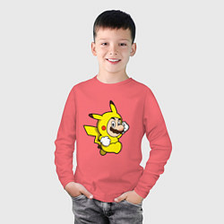 Лонгслив хлопковый детский Марио пикачу, цвет: коралловый — фото 2