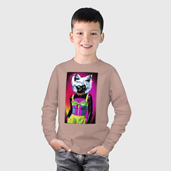 Лонгслив хлопковый детский Cat fashionista - pop art - neural network, цвет: пыльно-розовый — фото 2