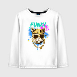 Лонгслив хлопковый детский Кот рэпер: funky - AI art, цвет: белый