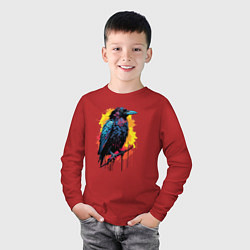 Лонгслив хлопковый детский Яркий ворон - красочная птица, цвет: красный — фото 2
