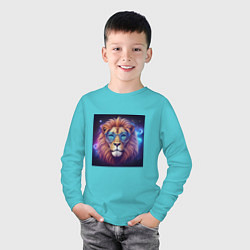 Лонгслив хлопковый детский Космический лев в очках, цвет: бирюзовый — фото 2