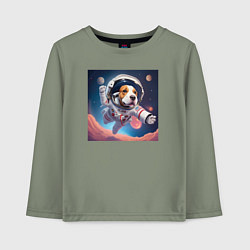 Лонгслив хлопковый детский Собака в космосе, цвет: авокадо