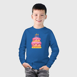 Лонгслив хлопковый детский Розовый торт со свечками, цвет: синий — фото 2