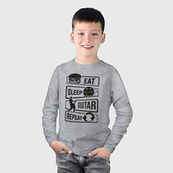 Лонгслив хлопковый детский Eat sleep guitar repeat, цвет: меланж — фото 2