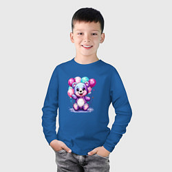 Лонгслив хлопковый детский Мишка фиолетовый с шарами, цвет: синий — фото 2