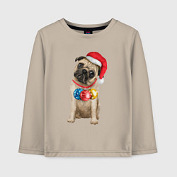 Лонгслив хлопковый детский Новогодний мопс, цвет: миндальный
